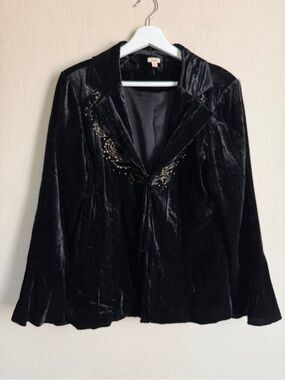 Reba Western Boho Velvet Embellished Black Women's Blazer Jacket Medium